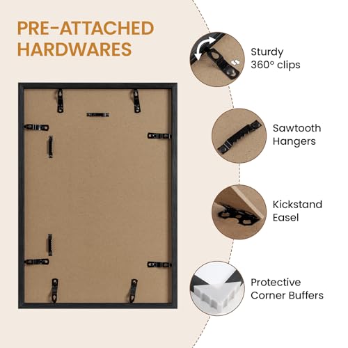 Image of 11x16 Picture Frame,Solid Oak Wood 11 inchx16 inch Photo Frame, Black Color Tempered Real Glass 11 by 16 Wooden Frames with No Mat,16x11 Picture Frames for Wall or Tabletop Display