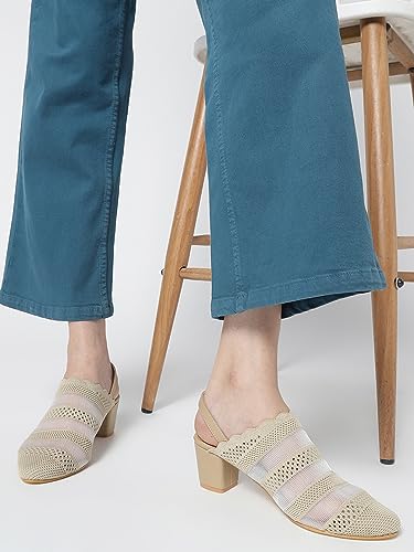 Image of Marc Loire Women's Knitted Round Toe Block Heel Mules for Casual and Formal Wear