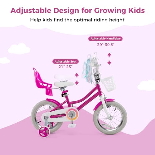 Image of BABY JOY Girls Bike with Streamers & Doll-Seat, Kids Bike for 3-8 Years Old
