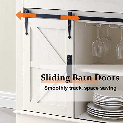 Okd Farmhouse Coffee Bar, 32 Inch Buffet Sideboard With Sliding Barn Door, Drawer, Adjustable Storage Shelves, Wood Accent Floor Cupboard Cabinet For Kitchen, Dining Room, Living Room, Antique White #TOP3