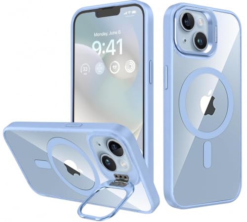Image of VONZEE for iPhone 14 Plus Case, Compatible with MagSafe, Military-Grade Protective Case, Built-in Stash Stand Phone Case, Scratch-Resistant Back Cover, Classic Series, 6.7'' - Off Blue