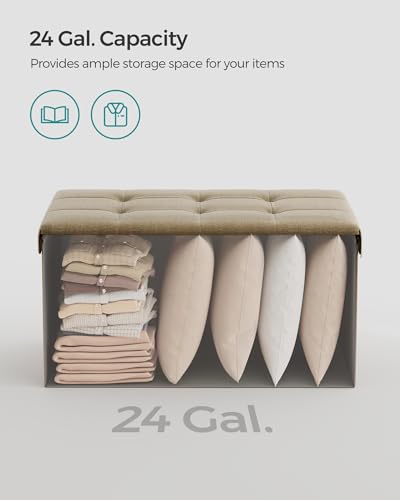 Image of SONGMICS Mazie Collection - 30 Inches Folding Storage Ottoman Bench, Ottoman Foot Rest, End of Bed Bench, Storage Chest, Load 660 lb, for Living Room, Bedroom, Entryway, Camel Brown ULSF047R01