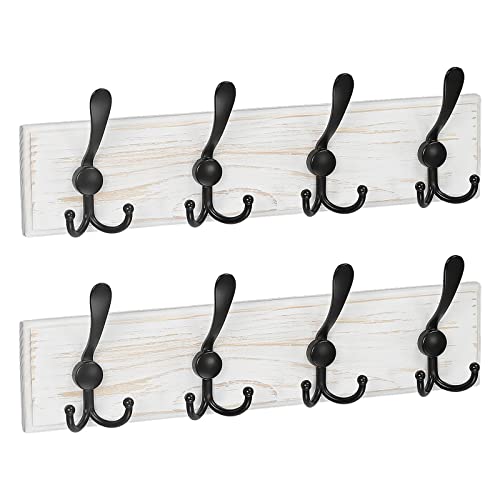 Scunda Coat Rack Wall Mount With 4 Hooks, Coat Hanger For Wall, Wooden Wall Hook For Coat, Jacket, Hat, Backpack, Belt, Tie, Key (2-Pack, Shabby White) #TOP6
