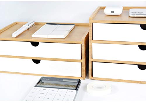 Minikommode 2-stöckig Aus Bambus - Vintage Schreibtisch Organizer Mit 3 Schubladen