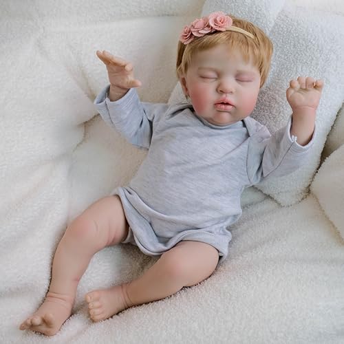 ROSHUAN Realistische Reborn Babypuppen 19 Zoll Realistische Neugeborenen-Babypuppen Blonde Weicher Stoffkörper, der Echt Aussieht Lebensechte Schlafende Babys Puppen für Kinder – Bild 3
