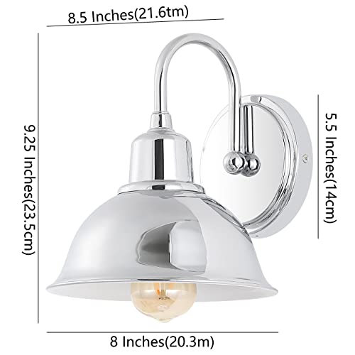 Image of JONATHAN Y 8 inch Chrome Farmhouse Industrial 1-Light LED Vanity Wall Sconce for Bathroom Mirror Kitchen, Metal Shade, Dimmable Vintage Lighting, LED Bulb Included JYL7481A