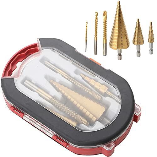 Bilibony Hochgeschwindigkeits-Reiben Pagoden-Sägezahn, Titanbeschichtungs-Bohrer-Set mit Box, Stufenbohrer mit Dreikantschaft, Aufgesetzte Mehrloch-Bits Cover