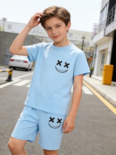 Image of Boys Clothes Size 6-12 Years Short Sleeve T-Shirt & Shorts Set Casual Spring Summer Outfits