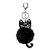 Produktbild iTimo Schlüsselanhänger Kunstfell Schlüsselanhänger, Auto Schlüsselanhänger PU Leder flauschig Auto Zubehör Katze Kopf Puppe Schlüssel Ring für Mädchen Frau (Schwarz)