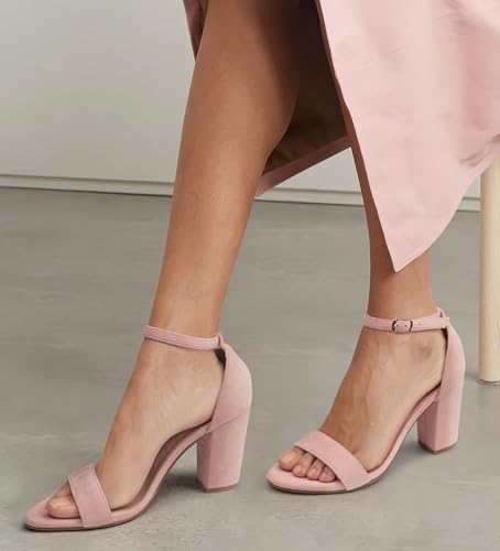 Image of PARTY Women's Chunky Block Heels Open Toe Ankle Strap 3 Inch Heeled Sandals Comfortable for Wedding and Prom