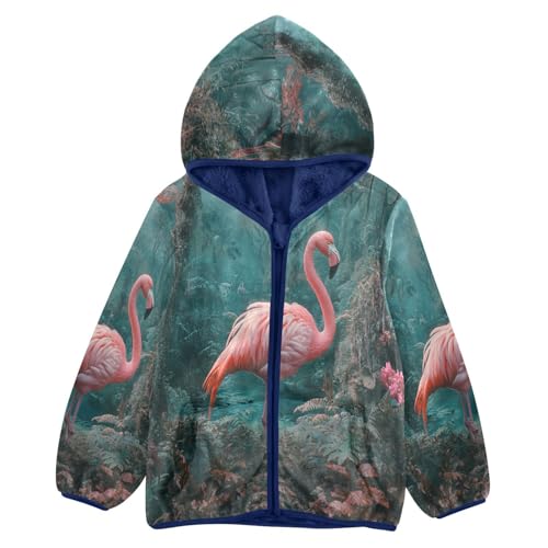 Tropical Bird in Forest Toddler Fleece Jacket Girl Boys Hooded Fleece Jacket Coat Warm Outwear Zip-up 3-10T