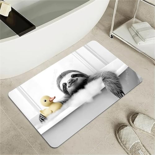 ZHUZHISHAN Diatomaceous Earth Bath Mat,Smiling Sloth in a Bathtub Non-Slip