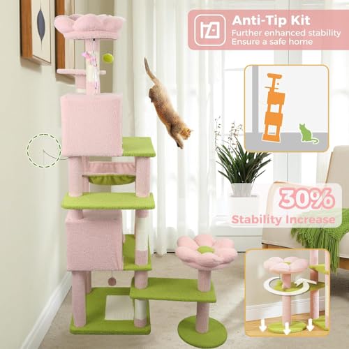 Árbol para gatos de 71 pulgadas con flores y hamaca miniatura 4