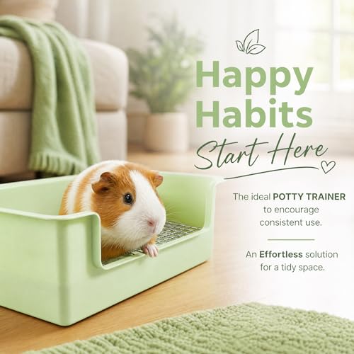 Image of Goaste Rabbit Litter Box with Steel Grids, 15.5 inch Large Bunny Litter Pan, Low Entry Bunny Potty Trainer Tray with Broom, Small Plastic Animal Bedding Toilet for Guinea Pigs Hamster Chinchilla, Green