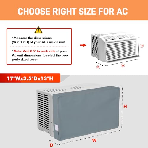 Air Conditioner Cover Indoor 17"W x 13"H x 3.5"D, Windproof and Waterproof 3 Layers Insulation Window AC Cover for Inside with Aluminum Foil and 2mm Foam, Grey