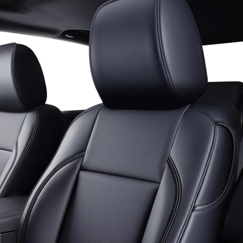Image of Fit Tacoma Car Seat Covers for Toyota Tacoma 2016-2023 - Upgraded Premium Waterproof & Breathable Leather, Airbag Compatible, All-Weather Seat Cushion Protector (Full Set, Black)