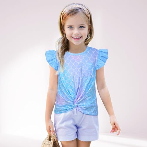 Toddler Girls Shirts, Cute Unicorn Mermaid Short Sleeve Ruffle Shirt for Girls, Kids Summer Tops for 3-8 Years Girls2