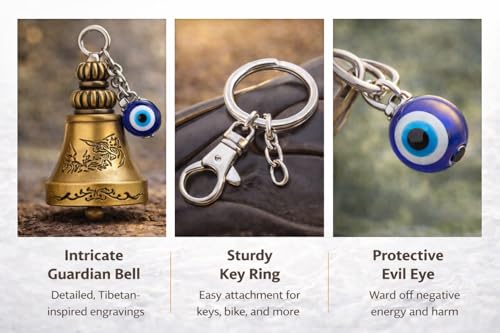 Image of REDLUV Guardian Bell for Bike - Tibetan Lucky Motorcycle Keychain, Biker Protection Charm, Anti-Evil Bell Key Ring, Good Luck Gift for Riders