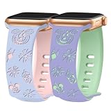 Kimiyaki 2 Pack Cartoon Engraved Bands for Apple Watch Band 38mm 40mm 41mm 42mm 44mm 45mm 46mm 49mm Women, Cute Two-Tone Soft Silicone Sport Strap for iWatch S10 9 8 7 6 5 4 3 2 1 SE Ultra
