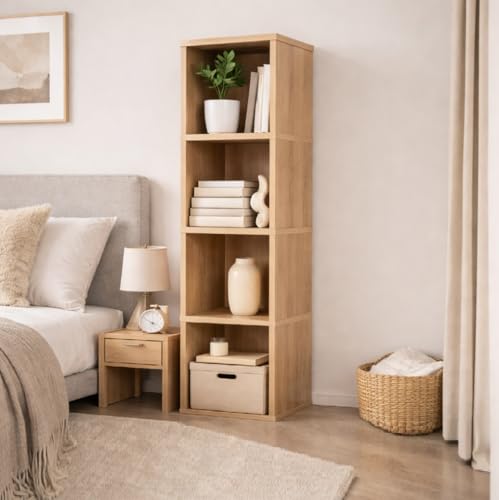 Image of 4 Cube Storage Organizer Wooden Bookshelf, 4 Cube Shelf Bookcase, Small Bookshelf Storage Organizer, 4 Cube Storage Shelf for Bedroom, Small Bookshelf for Living Room and Office (Natural)
