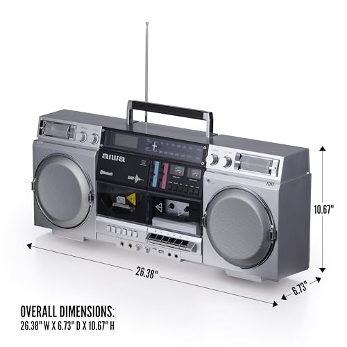 image for aiwa Retro Boombox CD Player with Cassette Recording, Bluetooth 5.0, F