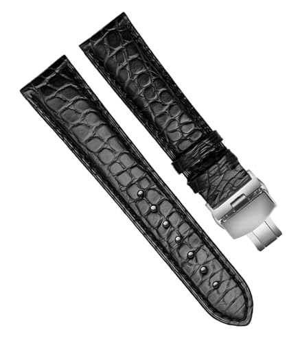 Bracelet de montre en cuir noir et argent de qualité supérieure