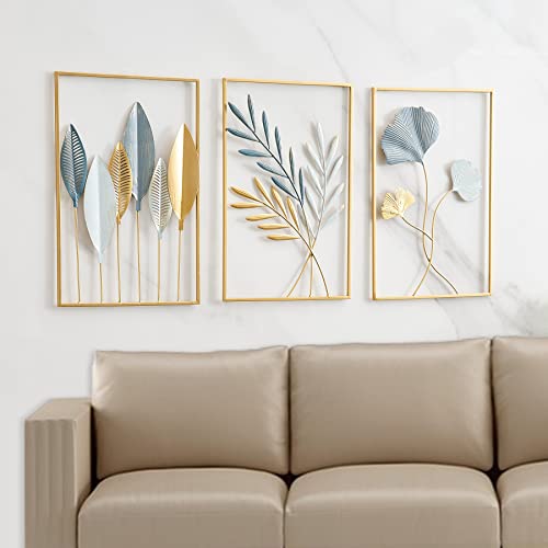 Image of Framing Hub - Golden Metal Wall decor (Set of 3 Leaves wall decor)