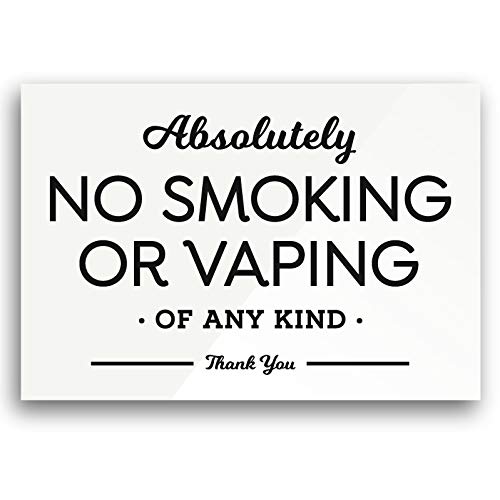 3.5" x 5" inch Elegant Absolutely No Smoking Vaping of Any Kind Sign ~ Includes Adhesive! ~ Sturdy Acrylic, ready to stick, lean or place in a sign easel or holder