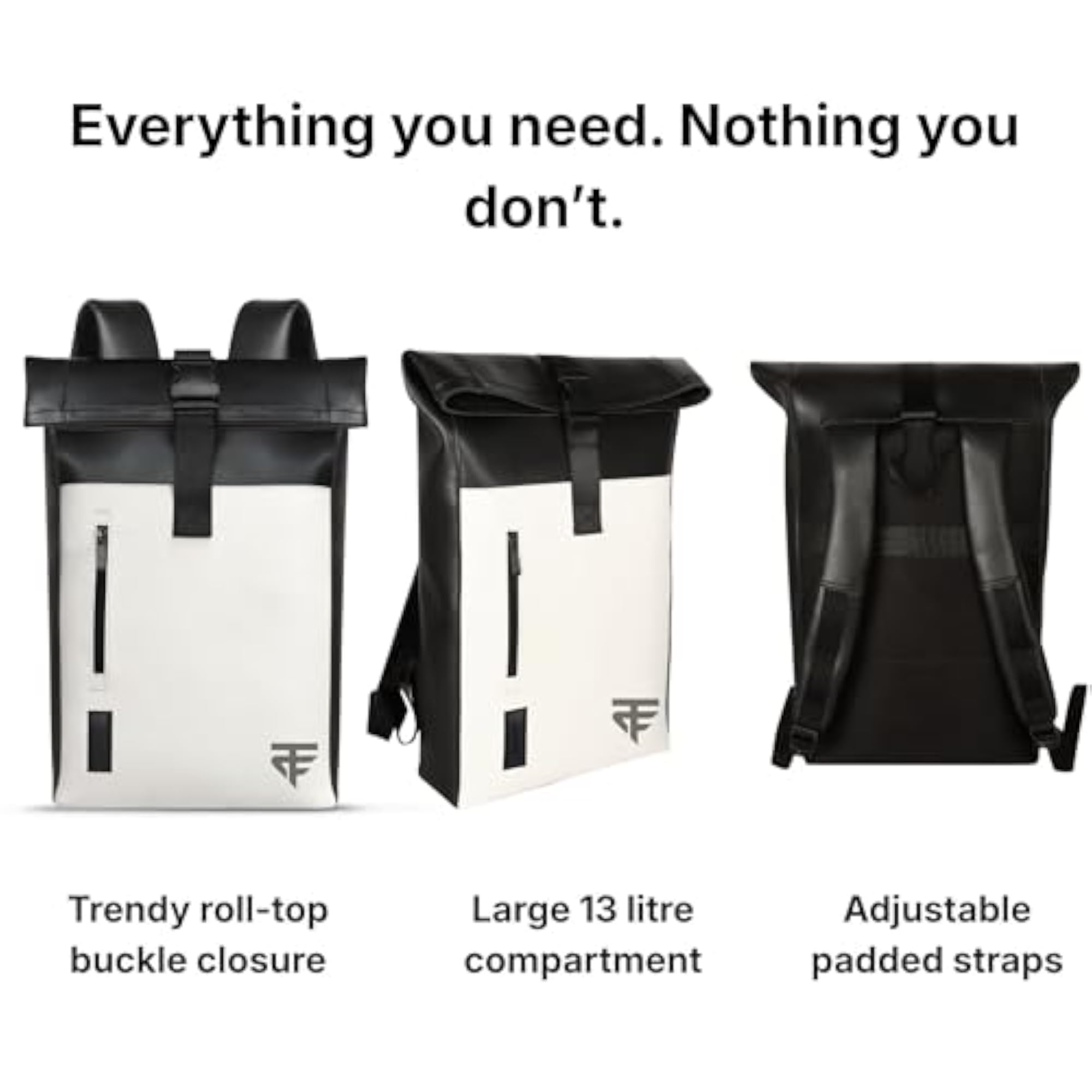Vegan Leather Roll-Top Laptop Backpack for Men & Women