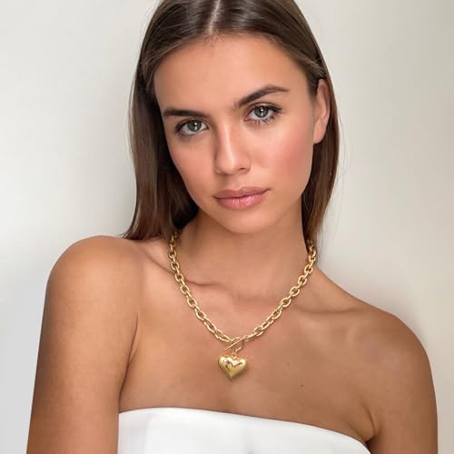 Gold Siver Heart Necklace for Women Trendy Chunky Choker Necklaces Jewelry for Women3