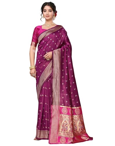 Sari Violet KULIA Banarasi, L'Héritage du Tissage Ethnique Kanjivaram à Porter