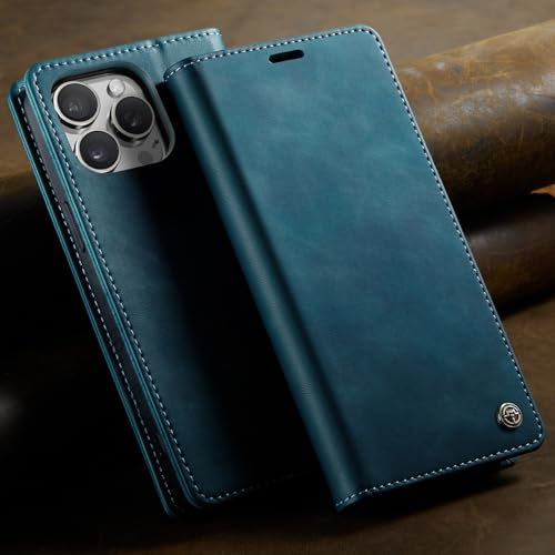 Étui iPhone 17 Pro bleu cuir à rabat magnétique protecteur