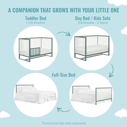 Image of Dream On Me Arlo 5-in-1 Convertible Full-Size Baby Crib in Jungle Green, GreenGuard Gold & BSA, Converts to Toddler, Day & Full-Size Bed, 3 Mattress Heights, Non-Toxic Finish, Sustainable Pinewood