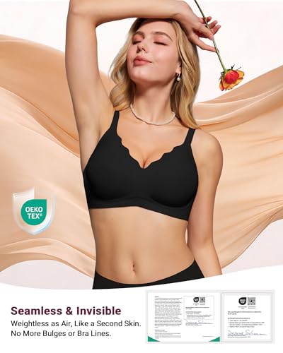 Image of As Fairy Wireless Bras for Women Full Coverage Seamless Scalloped Push Up No Underwire Everyday Bra with Air Holes