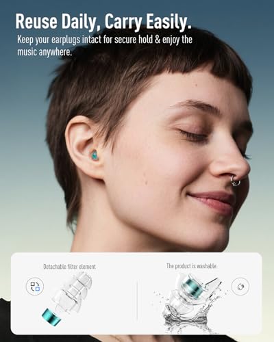 Image of High Fidelity Concert Ear Plugs-23dB Noise Reduction, Reusable Hearing Protection for Concerts, Festivals, Musicians,Sports, Tinnitus Relief & Noise Sensitivity (Green)