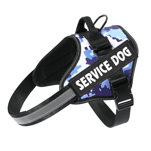 MUMUPET Service Dog Harness with 3M Reflective Safety, Easy Adjust & No-Pull Design - Breathable Nylon Handle for Small/Medium/Large Dogs