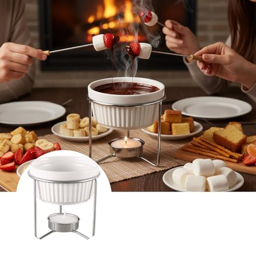 GYBSE Ceramic Butter Warmer for Melting and Fondue - Tea Light Chocolate Pot with Metal Stand