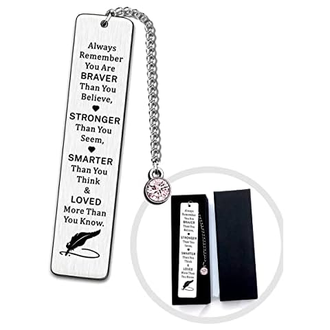 Inspirational Bookmarks Stainless Steel Bookmark Always Remember You are Braver Than You Believe Encouragement Graduation Gift for Students Friends Children Book Lovers Cover