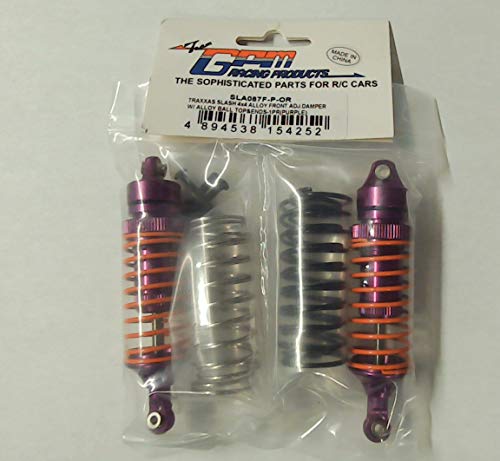 4X4 Alloy Front Adjustable Spring Damper with Alloy Ball Top & Ball Ends - 1pr Set (1.3mm, 1.5mm, 1.7mm Coil Spring & 4mm Thick Shaft) - GPM SLA087F-P-OR [Compatible with Traxxas Slash 4x4]