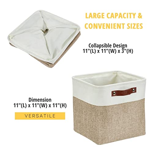 Image of DECOMOMO Foldable Storage Bin Collapsible Sturdy Cationic Fabric Storage Basket Cube W /Handles for Organizing Shelf Nursery Home Closet (Beige and White, Medium - 11 x 11 x 11-4 Pack)