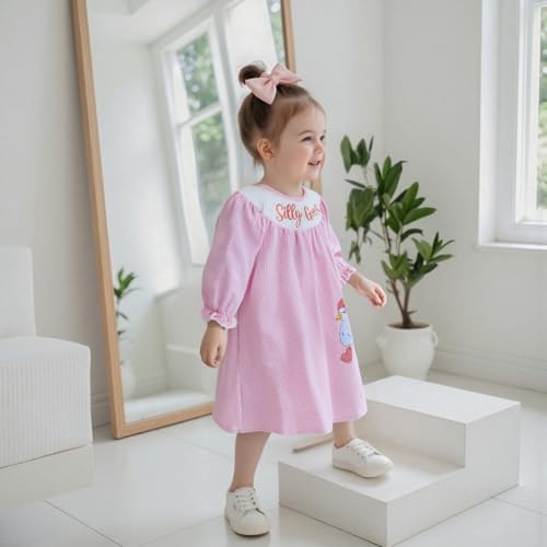 Toddler Girl Birthday Outfit Baby One Silly Goose Dress Smocked Princess Dresses Little Girls Long Sleeve Clothes3