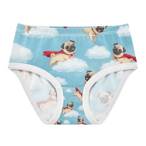 Cartoon Pugs Cloudy Blue Sky Toddler Underwear Girls, Cotton Underwear for Girls, 2T–8 Years