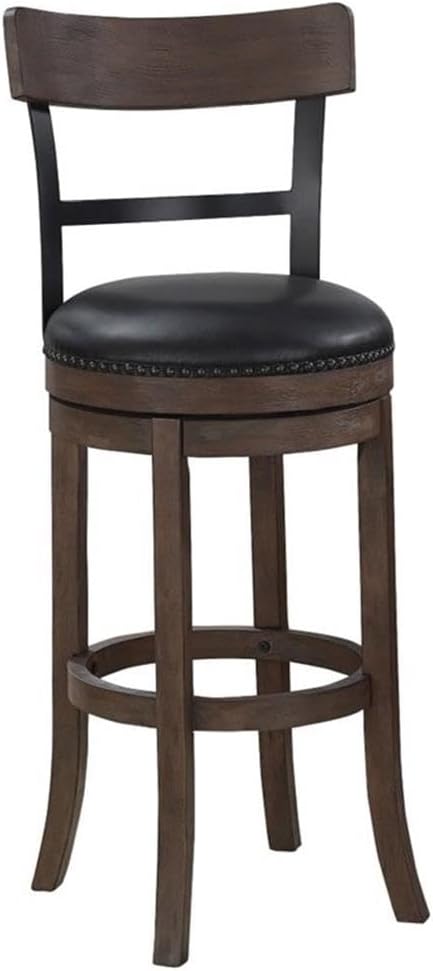 BOWERY HILL Swivel Counter Stool, 26-Inch Seat Height, Hardwood and Metal Frame, Washed Brown Finish, Black Bonded Leather Seat, Fire Retardant Cushion, Industrial Style for Home Bar or Kitchen Use