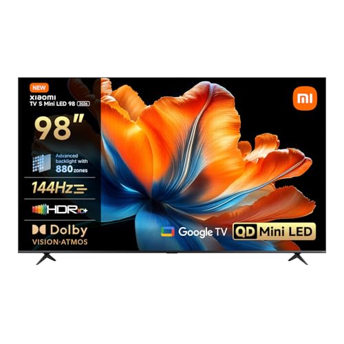 XIAOMI TV S Mini LED 98"(249 cm), QLED Mini LED Télévision, Smart TV avec Dolby Vision + Dolby Atmos, 144Hz avec 288Hz Game Boost Mode, 4K UHD, HDR10+, MEMC, Google TV, Airplay 2, Google Assistant