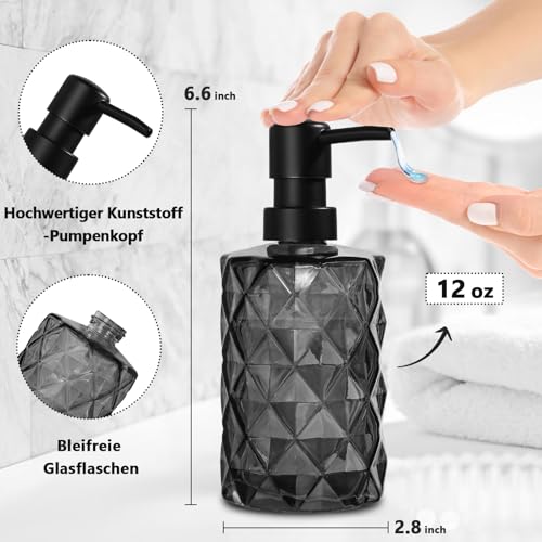 Gmisun Seifenspender, 330ml Seifenspender Glas, 2 Stück Spülmittelspender Schwarz, Moderne Pumpspender Aus Glas Für Badezimmer, Handseifenspender, Flüssigseifenspender 2