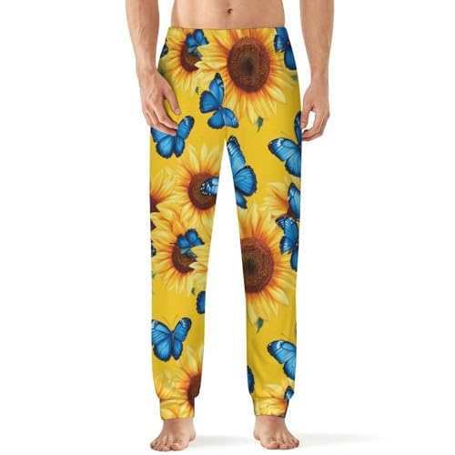 Sunflowers with Blue Butterfly Men's Pajama Pants Soft Lounge Bottoms Lightweight Jogger for Sleeping
