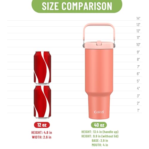 Image of 40 oz Insulated Tumbler with Top Handle and Flip Straw, Vacuum Insulated Stainless Steel Cup with Leak-Proof Lid, Sweat-Free, Fits Cup Holder, Keeps Ice Cold up to 30 Hours