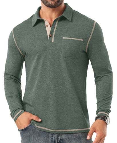 Sailwind Mens Long Sleeve Polo Shirts Cotton Fashion Casual Classic Collared Golf Shirts