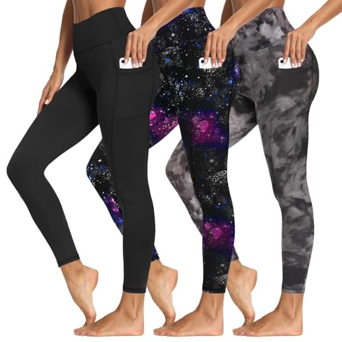 Leggings with Pockets for Women - 3 Pack, High-W waist