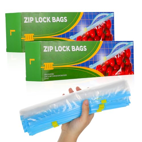 50 Pcs Food Storage Freezer Bags Reusable Zip Lock Bags (4.55L) Large Ziplock Bag Heavy Duty Food Bags with Expandable Bottom Zip Seal Freezer Bag for Fruits Veggies Meat Snacks